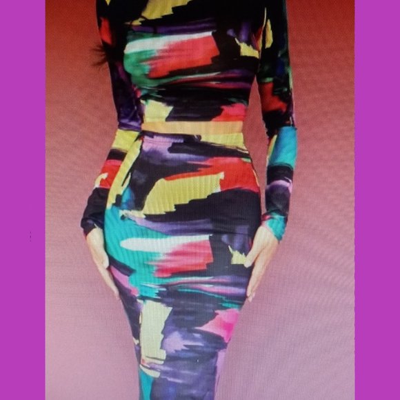 Shein Mock Neck Allover Print Top & Pencil Skirt Set (size Lg) New w/o Tags - Picture 1 of 5